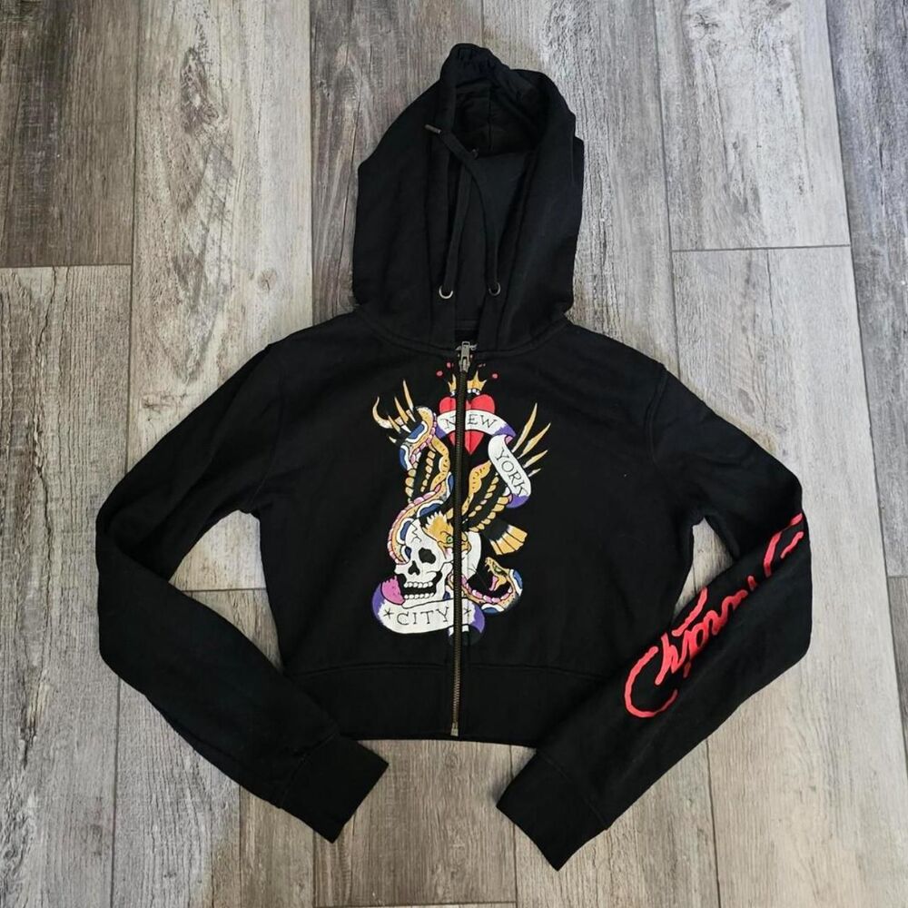 ed hardy emo grunge retro y2k cropped hoodie